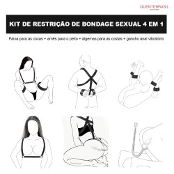 Gancho Anal Vibratório Funda Coxa Peito Arnês Atrás das Costas Algemas Kit de Restrições de Bondage Sexual BDSM