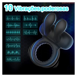 Anel vibratório para pênis com orelhas de coelho, anel vibratório para pênis de silicone para casais com 10 modos de vibração