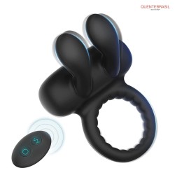 Anel vibratório para pênis com orelhas de coelho, anel vibratório para pênis de silicone para casais com 10 modos de vibração