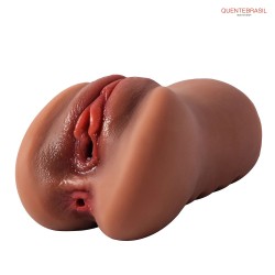 Brinquedo de buceta de bolso 2 em 1 com vagina de lábios gordos e anal apertado