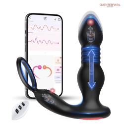 Massajador de Próstata com Controle Remoto e 7 Modos - Vibrador Anal com Empurrão e Anel Peniano